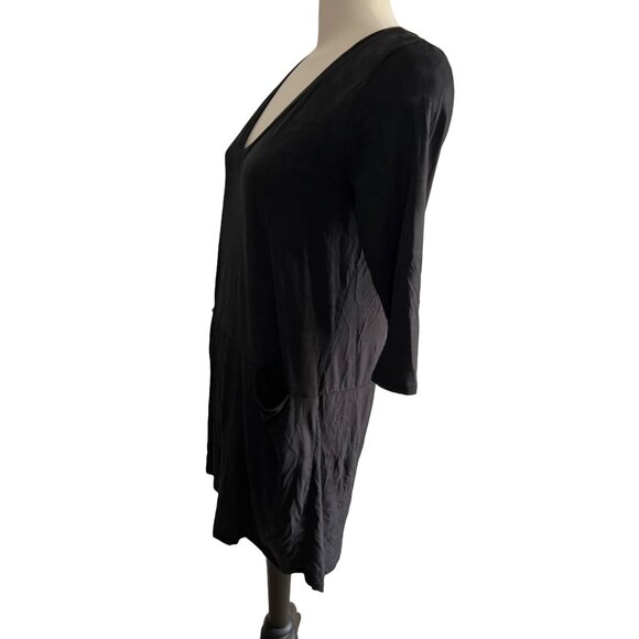 Peach Love Faux Suede Black Dress Sz Medium Womens 3/4 Sleeve Knee Length Pocket - Picture 10 of 10